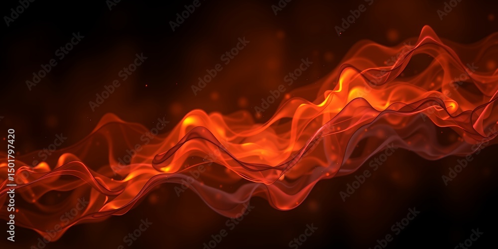 Poster abstract fiery wave with translucent edges flowing horizontally against a dark background scene