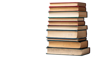 Stack of old books isolated on transparent background