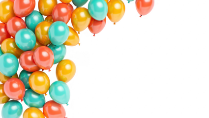 Colorful balloons bunch corner design element isolated on transparent background