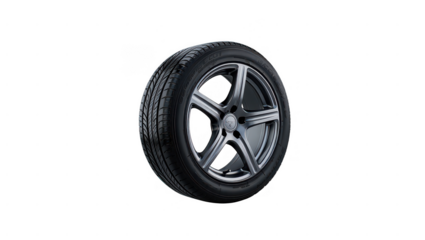 Black car wheel with tire isolated on transparent background