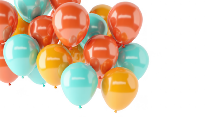 Bunch of orange and teal balloons isolated on transparent background