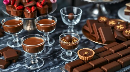 A delectable assortment of various chocolate pieces with caramel. Food concept