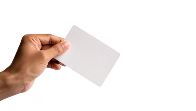 Hand holding blank white card isolated on transparent background - Powered by Adobe