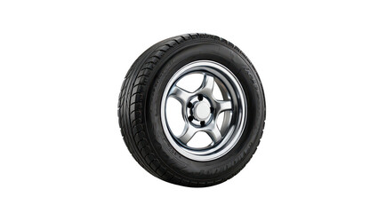 Black tire with chrome rim isolated on transparent background