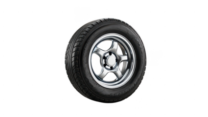 Black tire with chrome rim isolated on transparent background