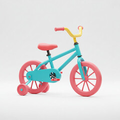 Fototapeta premium Cartoon Kids Bicycle with Training Wheels on White