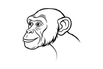 Line art illustration of a chimpanzee head in side view.eps