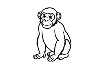 Line art illustration of a chimpanzee sitting and looking forward.eps