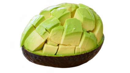 Diced avocado half isolated on transparent background