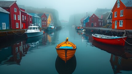 Misty morning harbor high resolution photo