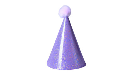 Purple glitter party hat with pom pom isolated on transparent background