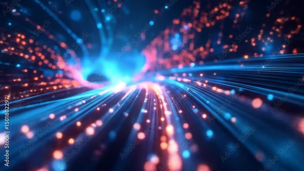 Aufkleber abstract light tunnel background with glowing particles and data streams, digital animation