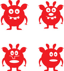 set of cute monster character illustration vector