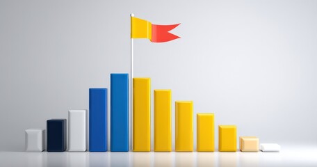 Fototapeta premium Colorful bar graph with red flag on top bar.