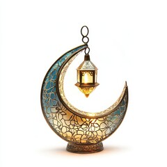 Crescent moon lantern ramadan decor isolated on white background