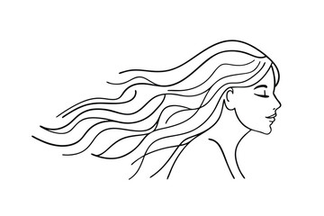 Elegant illustration of a woman with flowing hair in minimalist linear style