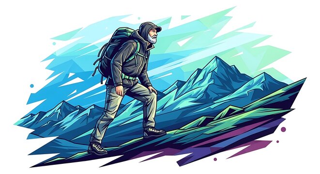 vector, illustration, photo of a person climbing a mountain