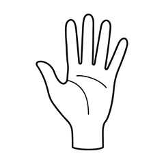 Outlined illustration of a human hand with fingers and palm for visual communication