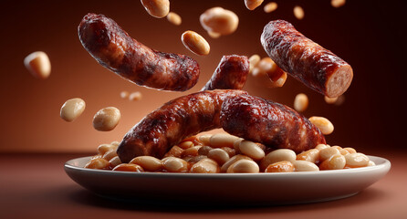 Catalan butifarra amb mongetes. Mediterranean traditional food.  