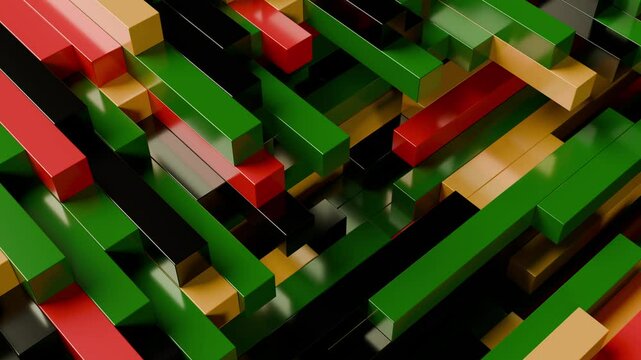 abstract background with African color (red, black, yellow, green) rectangle move. Black history month, Juneteenth, Kwanzaa footage 3d animation 4k