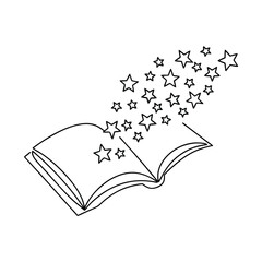 Open book symbol with emerging stars illustrating knowledge learning and education
