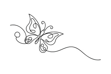 Elegant single continuous line drawing depicting a beautiful butterfly in flight