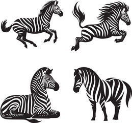 Zebra Silhouette Vector Set – Wild Safari Animal Silhouettes for Graphic Design and Art Projects