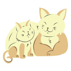 Cat and her kitten hand drawn