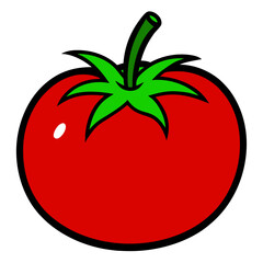 Red ripe tomato fruit vector illustration with a green leaf, perfect fresh healthy food icon design