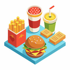 Fast food and drink vector icons, including hamburgers, pizza, and coffee, perfect for meal illustrations