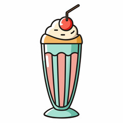 Pink strawberry ice cream, milk, and sweet cupcake vector illustration