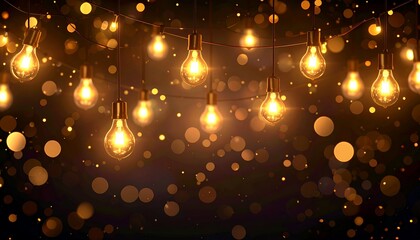 Obraz premium Warm glowing light bulbs create a beautiful bokeh effect, adding an inviting ambience, perfect for various celebrations.