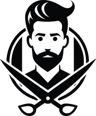 Scissor and man barbershop Vector logo Design