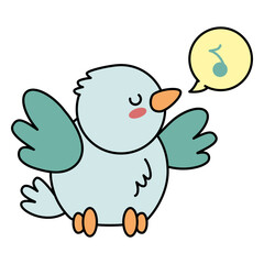 Fototapeta premium Cute happy bird singing flat