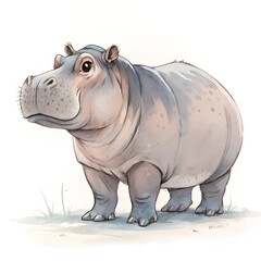 Fototapeta premium Hand-Painted Watercolor Hippopotamus Animal Illustration Isolated on White Background