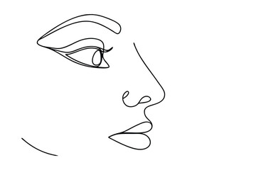 Minimalist continuous line drawing of a female face profile with elegance and beauty