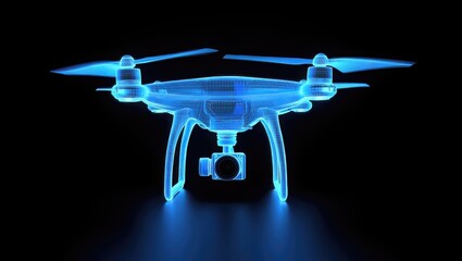 Blue wireframe drone isolated on black background