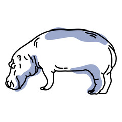 Semi colored color stroke hippo