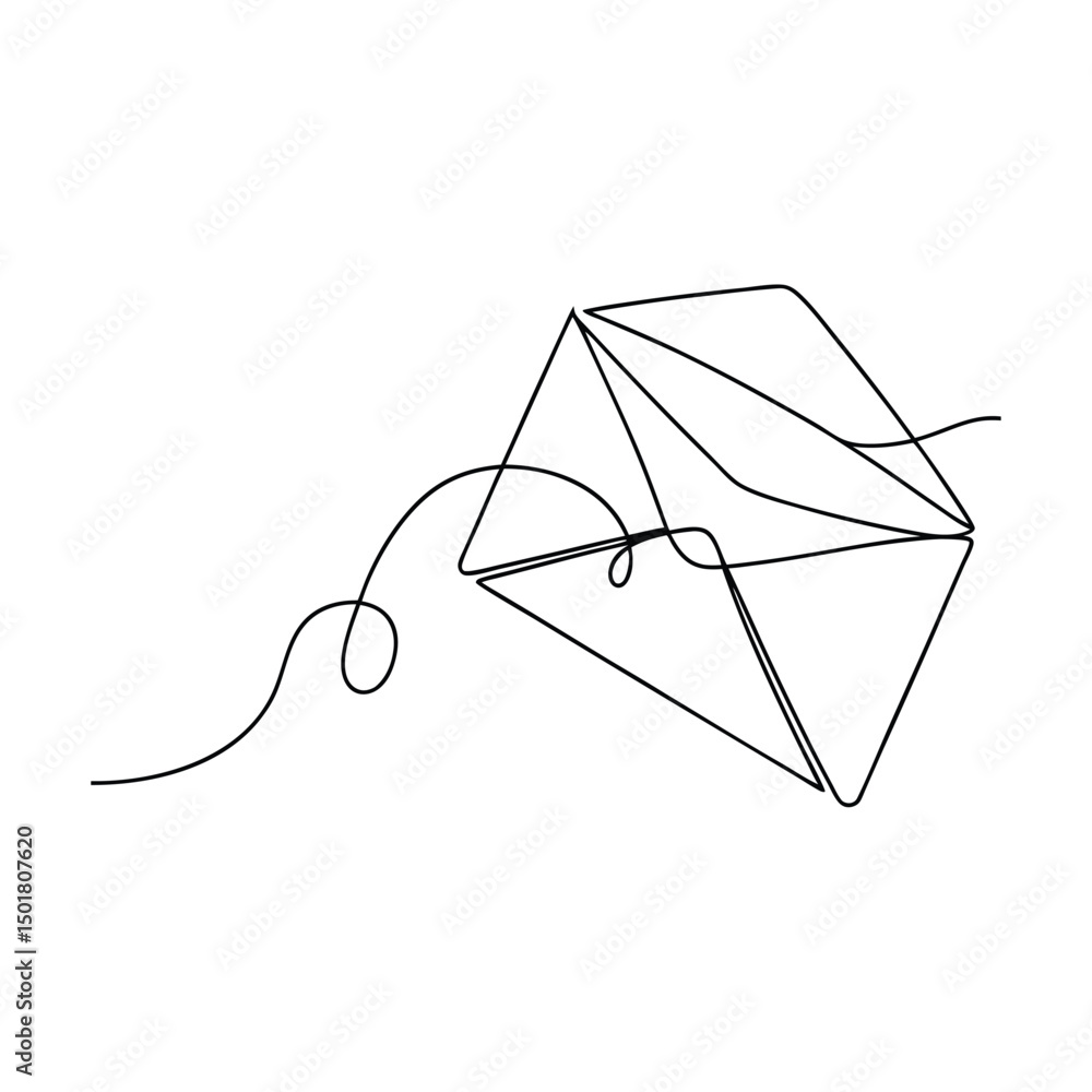 Aufkleber continuous line drawing of a simple kite with minimalist design on white background
