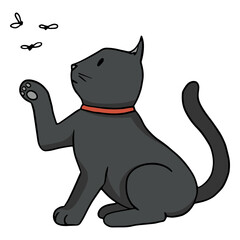 Black cat catching flies