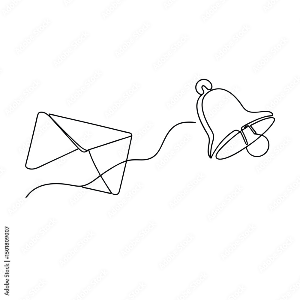 Aufkleber continuous line art illustration of an envelope and bell representing notification signals