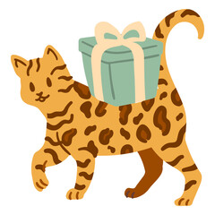 Birthday cat carrying a gift atop its back