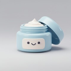 Adorable cartoon jar of cream with lid open, ideal for beauty and skincare product advertising.