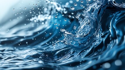Dynamic Water Splash Close Up Photo with Blue and White Tones