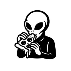 Alien Eating Pizza Vector Illustration