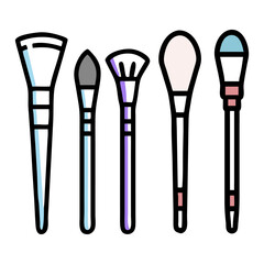 Full Face Cosmetic Beauty Brush Tools vector Set – Contour, Highlight, Blush & Powder 
