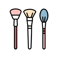 Full Face Cosmetic Beauty Brush Tools vector Set – Contour, Highlight, Blush & Powder 
