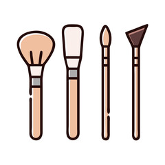 Full Face Cosmetic Brush Set..  glam tools skincare brush , White Background Makeup Brush Kit simple illustration
