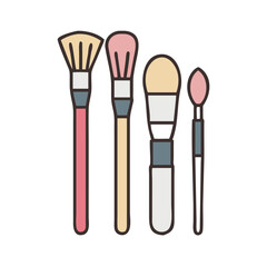 Full Face Cosmetic Brush Set..  glam tools skincare brush , White Background Makeup Brush Kit simple illustration