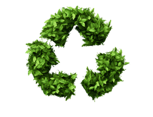 A green, leafy recycling symbol isolated on a transparent background,